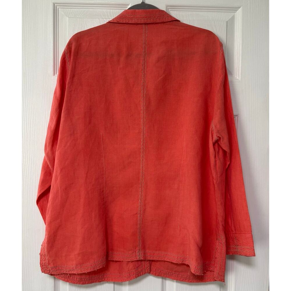 Sigrid Olsen Women's100%Linen Orange Embroidered Beaded Long Sleeve Top 1X - Picture 11 of 16
